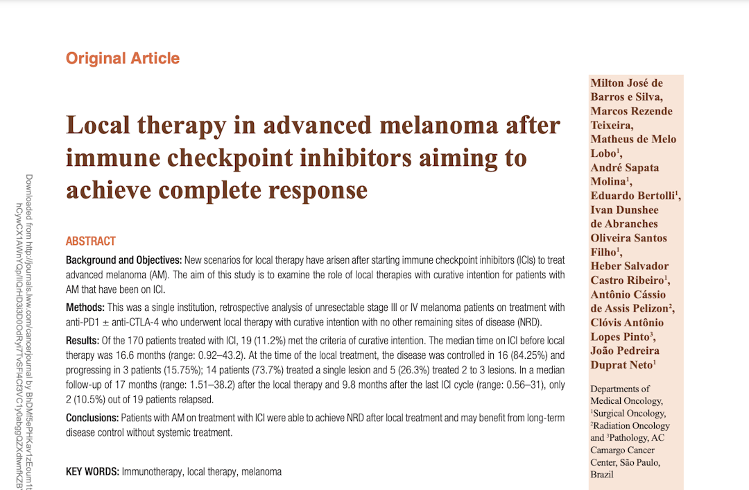 Local therapy in advanced melanoma after immune checkpoint inhibitors aiming to achieve complete response