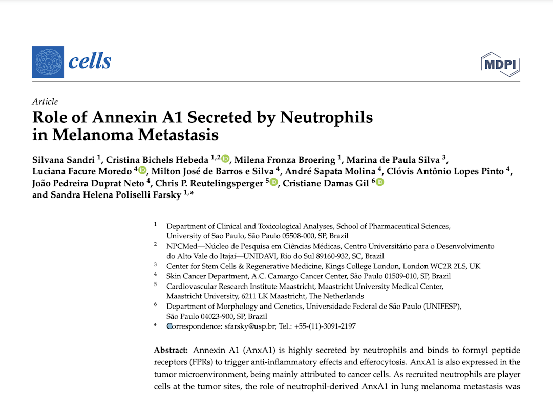 Role of Annexin A1 Secreted by Neutrophils in Melanoma Metastasis