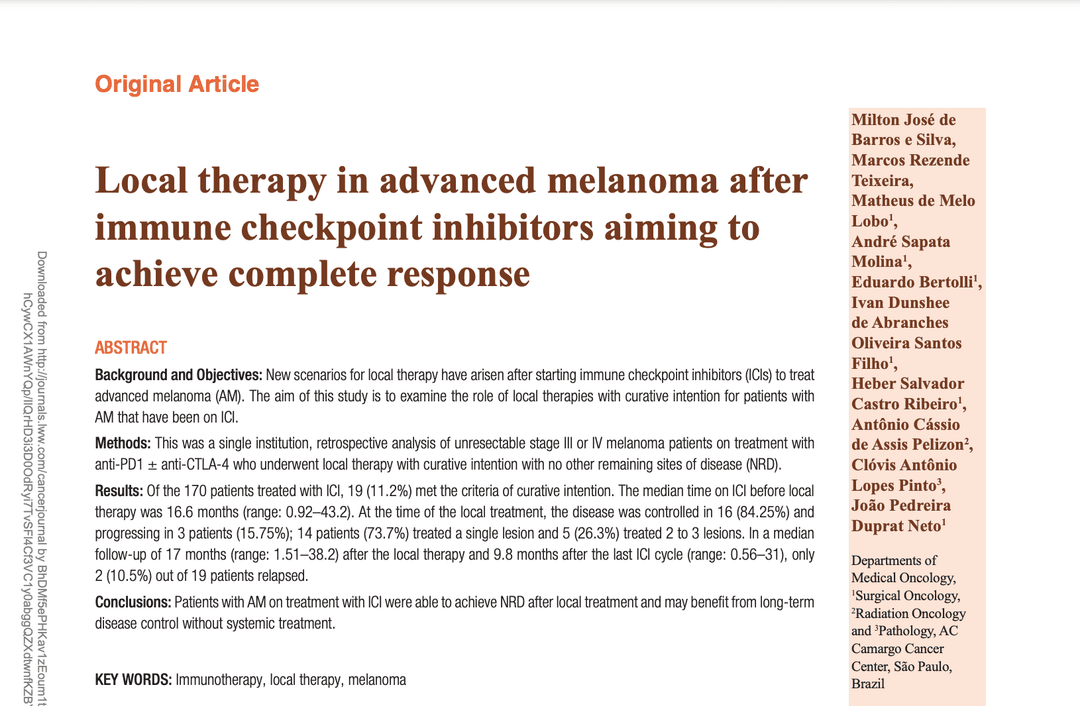 Local therapy in advanced melanoma after immune checkpoint inhibitors aiming to achieve complete response