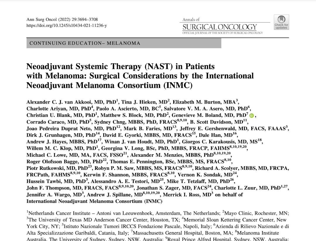 Neoadjuvant Systemic Therapy (NAST) in Patients with Melanoma: Surgical Considerations by the International Neoadjuvant Melanoma Consortium (INMC)